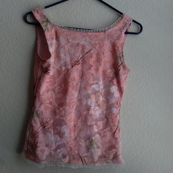 Vintage Y2K Moa Moa Pink Floral Tank Top with Ruffle Trim - Picture 2 of 4